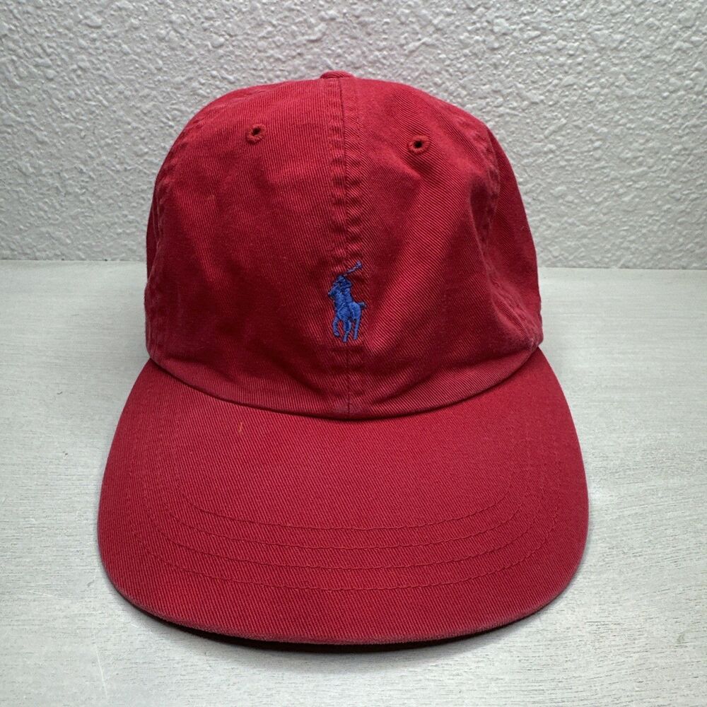 Polo Ralph Lauren Cotton Red Blue Logo Horse Adjustable Leather Dad Cap